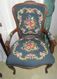 Vintage Pair Needlepoint Tapestry Arm Chairs 