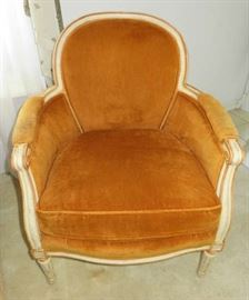 Vintage Pair Gold Velour French Provincial Arm Chairs