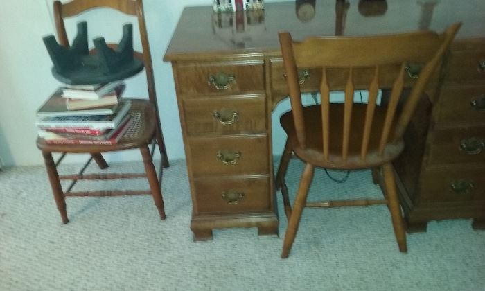 9 drawer wood desk (heavy). Chairs not included