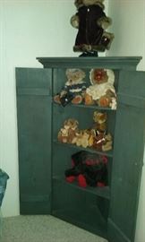 Plush teddy bears and corner shelf