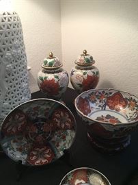 White Cloisonné Temple Jars, Vintage Imari Pieces