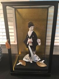Hakata Unglazed Porcelain Geisha in Glass Case