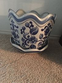 Large Blue & White Planter w/Underplate