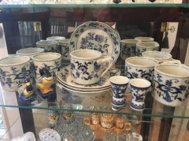 "Blue Danube" China Mugs & Au Gratin Bowls 11 Pcs.,  2-"Blue Onion" Egg Cups