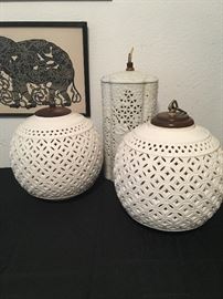 Vintage Blanc de Chine Pierced Porcelain Pendant Lights..... need wire & chain