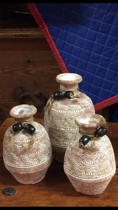 3 Stoneware Decor Vases
