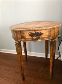 Hand Painted Round Top Vintage Side Table