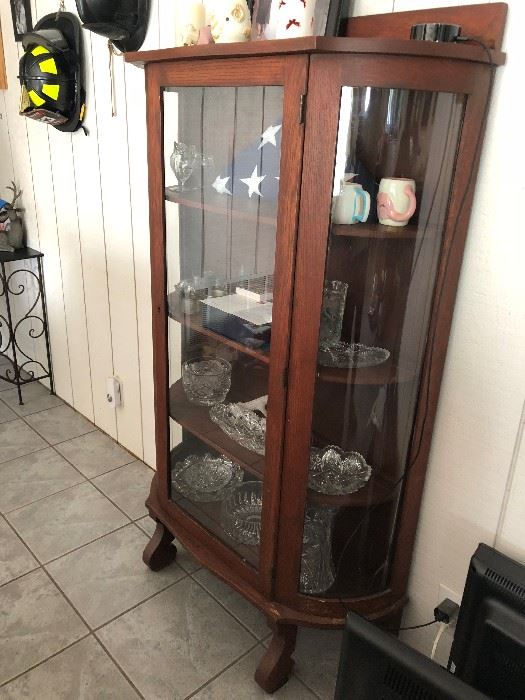 Glass and oak display cabinet