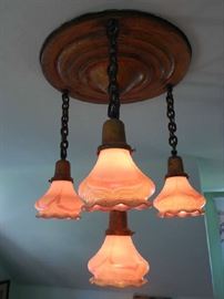 ANTIQUE FIXTURE WITH ART GLASS SHADES