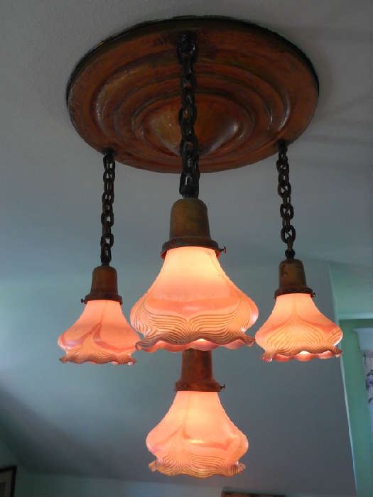 ANTIQUE FIXTURE WITH ART GLASS SHADES
