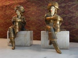 COLD PAINTED BRONZE FIGURED BOOKENDS WITH MARBLE BASE