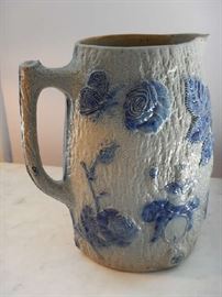 ANTIQUE BLUE & WHITE STONEWARE PITCHER