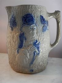 ANTIQUE BLUE & WHITE STONEWARE PITCHER