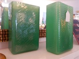 PAIR OF GREEN GLASS VASES