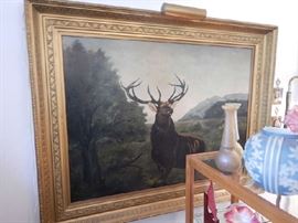 EARLY HUNTING LODGE OIL ON CANVAS