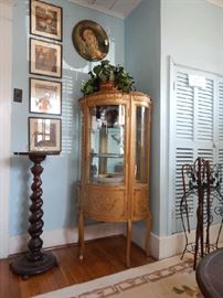 WOOD & MARBLE PEDESTALS & GLASS DOOR VITRINE