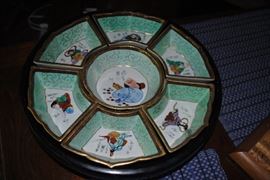 Oriental china lazy susan set - wood base