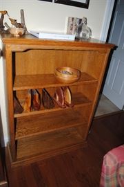 solid wood bookshelf and handmade bookends