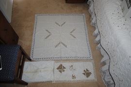 beautiful linens - Star cutout, angel cross stitch and intricate placemats and napkins
