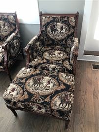 Equestrian print tapestry chairs