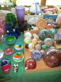 MARBLE SPHERES, BLUE & PURPLE GLASS