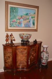 Stenciled Cabinet, Large Decorative Urn, Decorative Pieces and Art