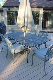 Patio Table with Sunbrella Umbrella and 6 Chairs 