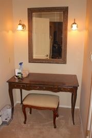 Vanity Table, Bench, Mirror and Pair of Sconces