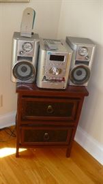STEREO AND SPEAKERS         CUTE TWO DRAWER STAND