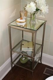 Square Metal & Glass Side Table with Decorative