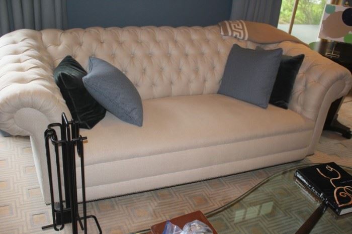 Sofa with Blue and Black Accent Pillows