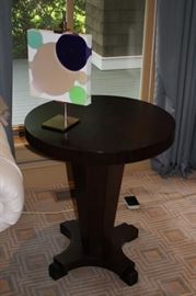 Round Wood Pedestal Side Table and Decorative