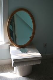 Oval Framed Mirror and Pedestal