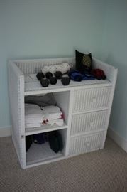 Wicker Cabinet and Hand Weights