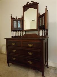 Unusual Antique Vanity/Chest with side cabinets and mirror                                                                     $325