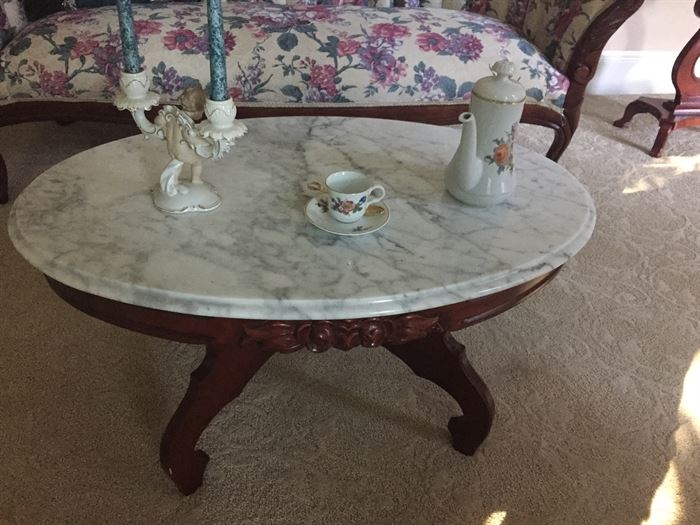 MARBLE TOP OVAL COCKTAIL TABLE