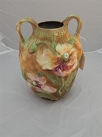 Nippon Raised Floral Porc. Vase