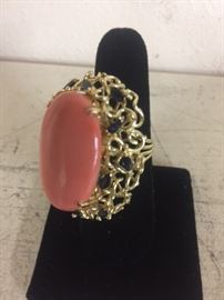 14kt Gold Coral Sapphire Cocktail Ring