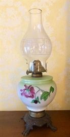 Antique hand painted oil lamp
