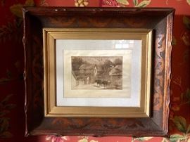 Antique framed art -- on silk?