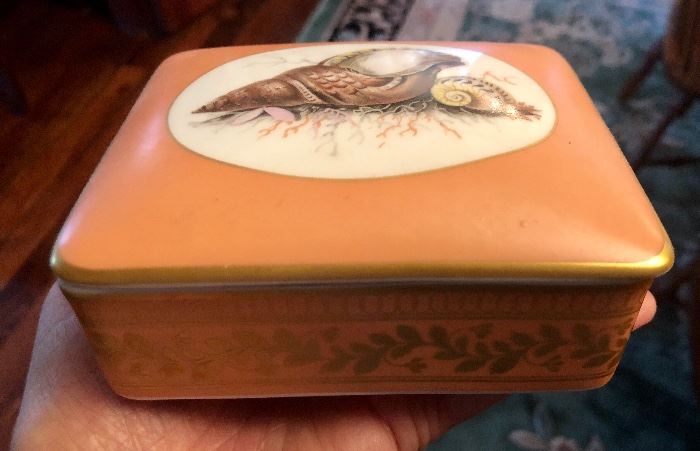 Porcelain Box with hand painted shell