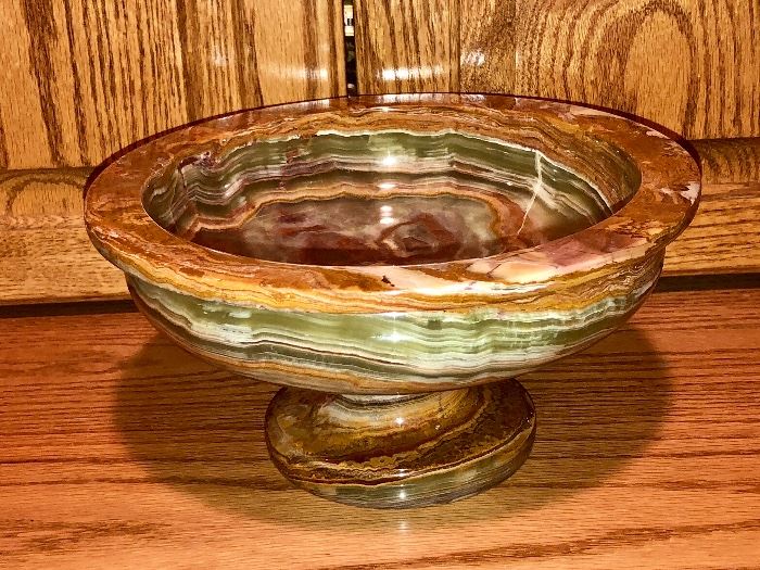 Maitland Smith heavy polished agate pedestal bowl
