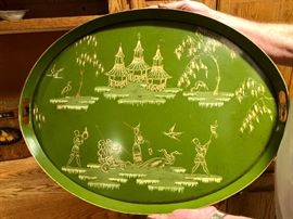Hand-painted Green Oval Italian Tray
