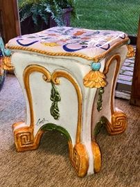 Tuscan Ceramic Clay Stool, Hand-Painted and signed Ceccarelli, - Italy