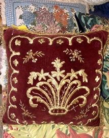 Antique Velvet and Gold Embroidered Pillow - from Turkey- Hand-made.