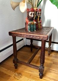 Vintage Tooled Leather top side table