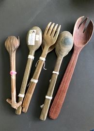Collection of wooden spoons and serving pieces