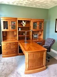 Wonderful double desk - great for husband and wife home office or students -- drawers on either side and each side has area for printer.