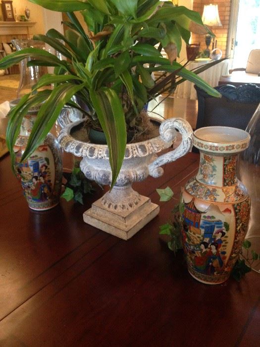 Live plant & trophy shaped planter; Asian urns