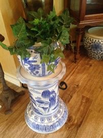 Blue & white plant stand